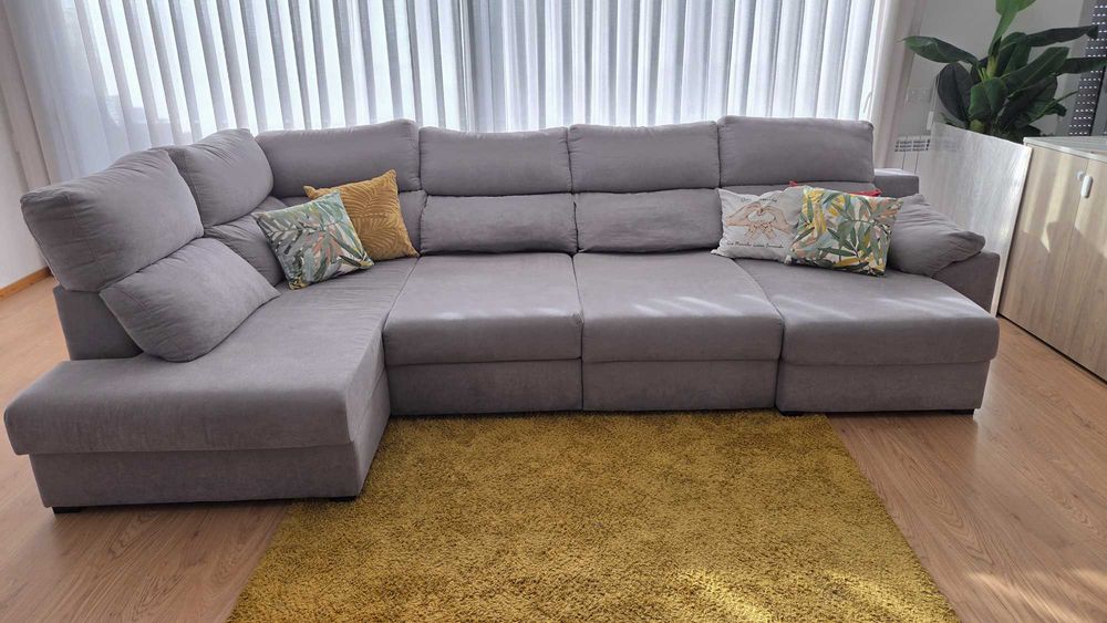 Sofá de Canto Chaise Longue Cinza