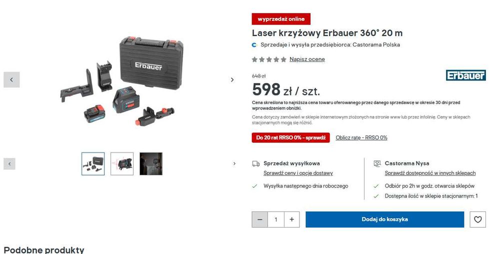 Laser krzyżowy Erbauer 360° 20m