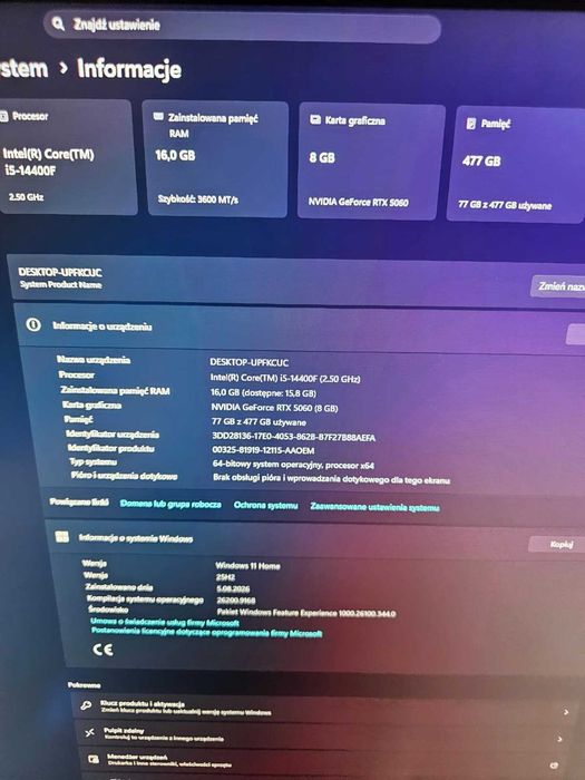 Komputer Gamingowy i5-14400F/B660/16GB/512GBSSD/RTX5060(8GB)/500W/W11