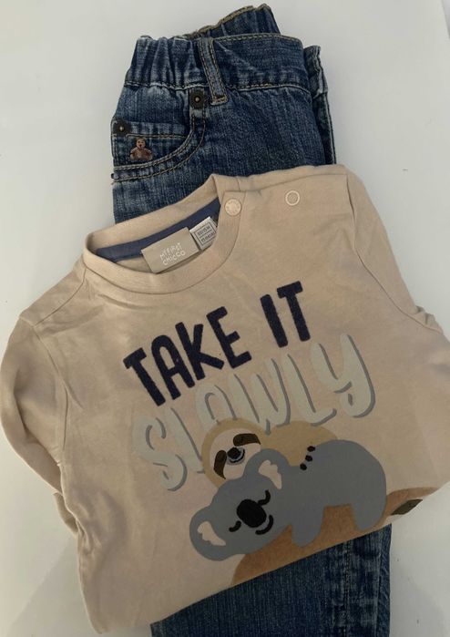 Conjunto Calças GAP e T-shirt Chicco - Tamanho 12 / 18 meses