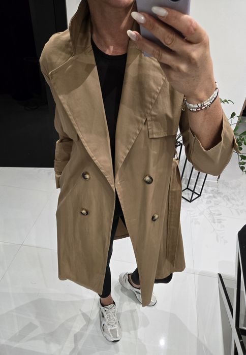 Plaszcz trencz Blue Navy 36 camel włoski