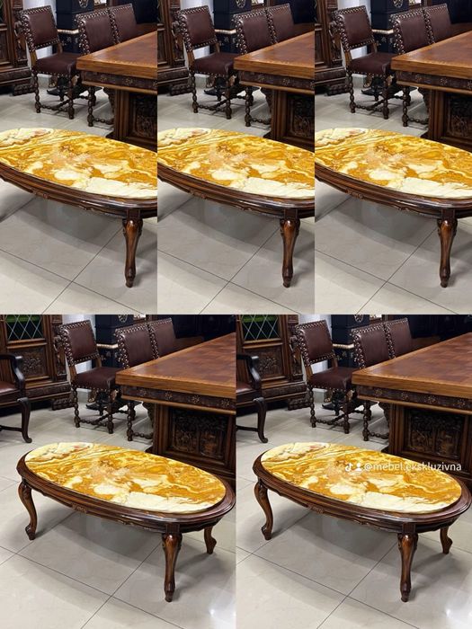 Стiл журнальний овальний дерев'яний з оніксом.Бельгія