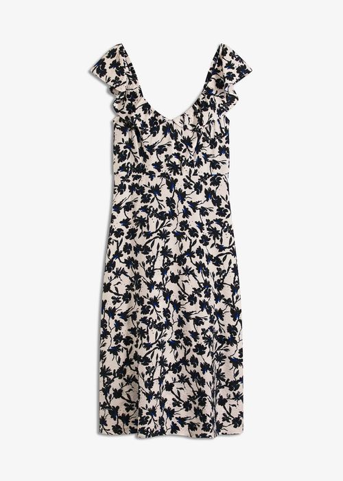 B.P.C sukienka midi letnia biała w czarno-niebieskie kwiaty r.48