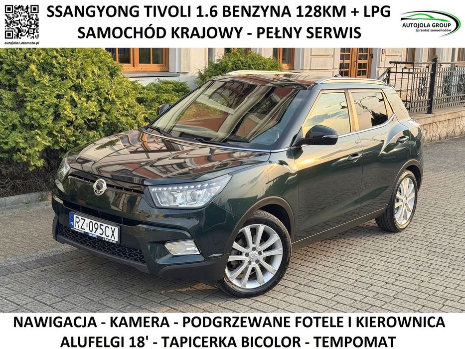 SsangYong/KGM Tivoli 1.6 Benzyna + LPG, Salon Polska, Navi, Alu, Kamera, Podgrzewane fotele