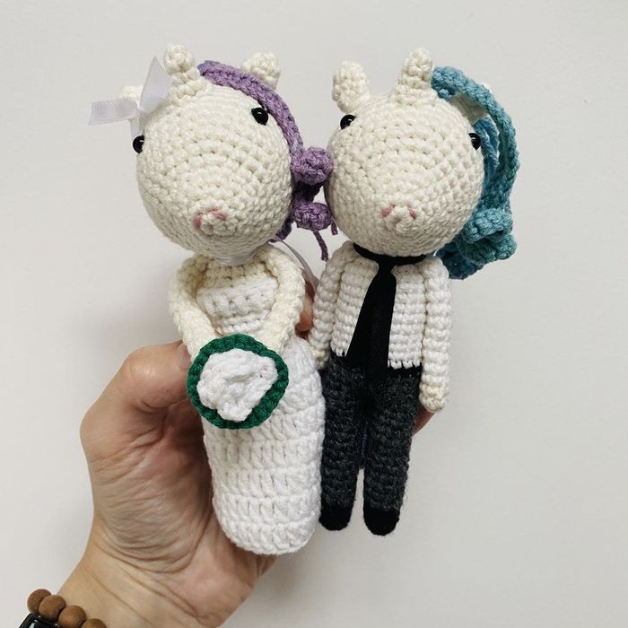 Młoda para jednorożce maskotki ślubne ręcznie robione prezent