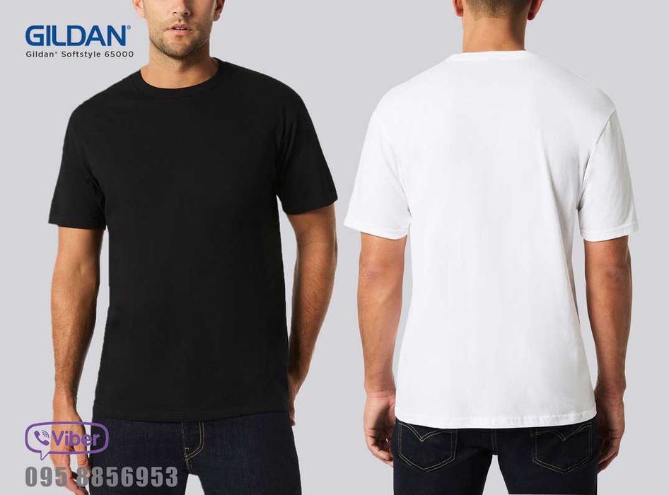 Футболка чорна біла чоловіча унісекс бавовна Gildan SoftstyleMidweight