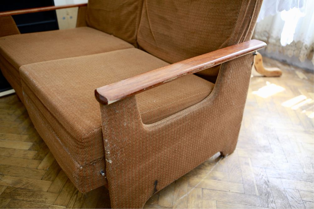 Диван розкладний текстиль + дерево дуб