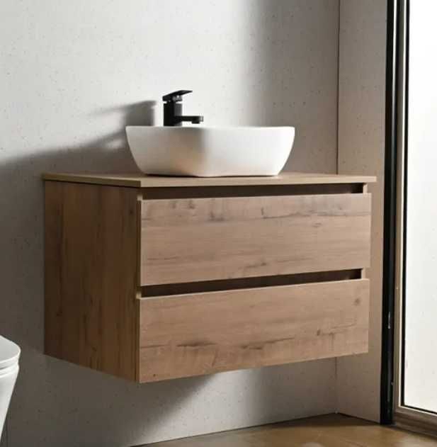 Móvel de Casa de Banho 80cm cor madeira com Lavatório de pousar