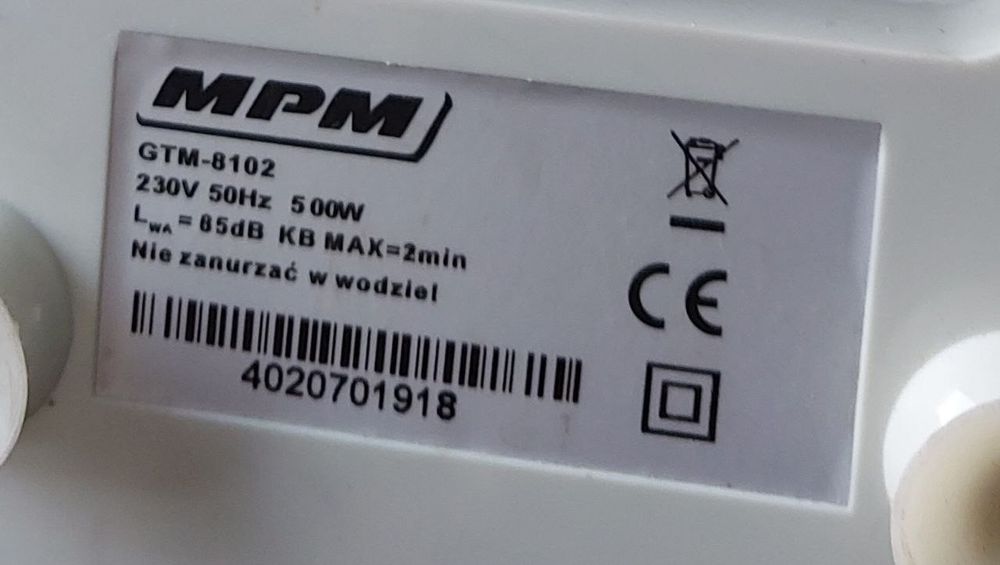 sokowirówka MPM 500W GTM-8102, stan bardzo dobry, mało używana