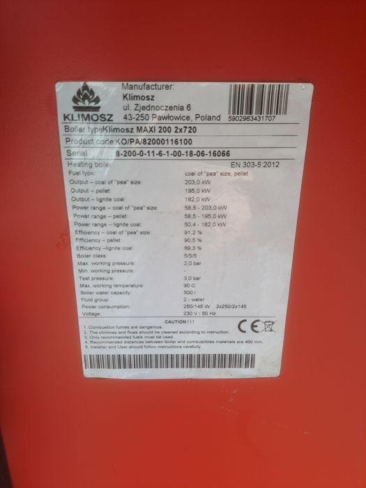 Kocioł klimosz 200kw piec 5 klasy