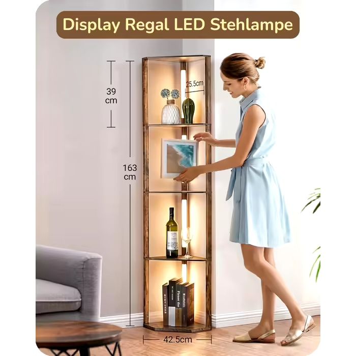 Торшер EDISHINE з дерев'яною полицею, LED-підсвіткою