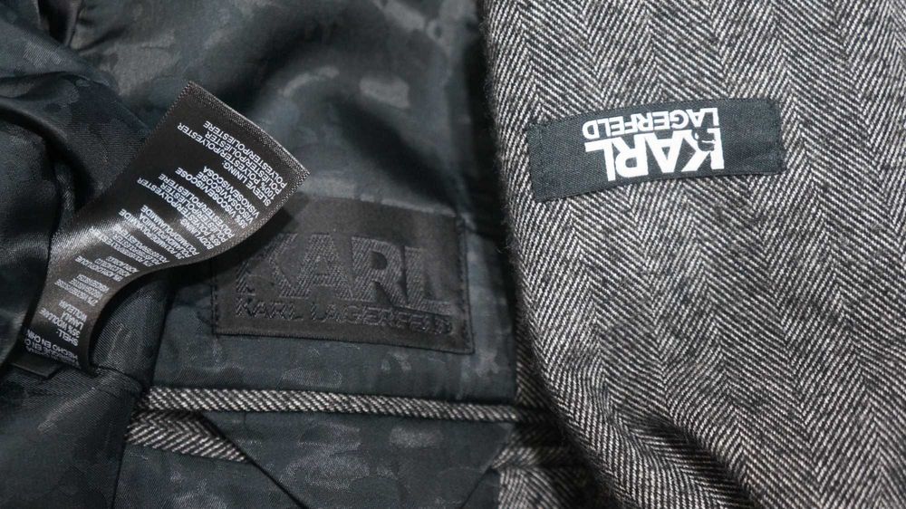 Marynarka dwurzędowa Karl Lagerfeld 48 Szary Grafit Jodełka Wełna