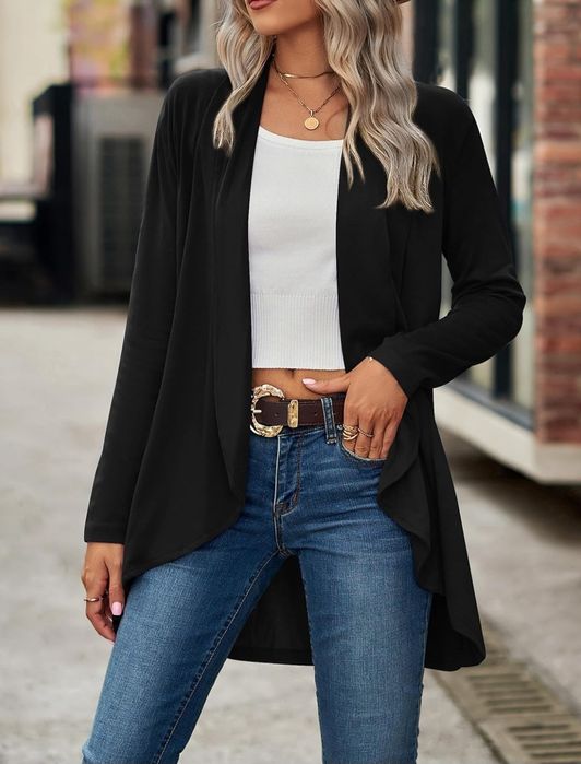 BAISHENGGT Kardigan damski czarny z długim rękawem roz XL