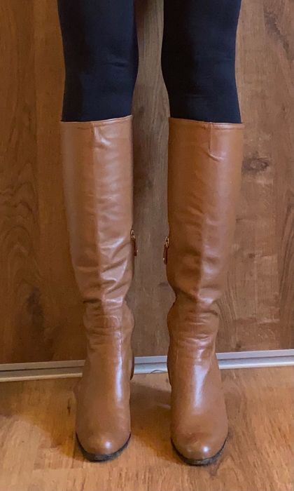 Jasnobrązowe karmelowe wysokie kozaki na wysokim obcasie Ballin 37