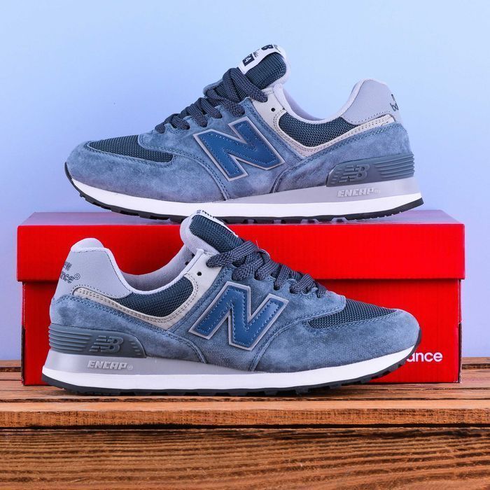 (2213) Кросівки New Balance 574 сірі з синєю N (37-41) NB nb нб