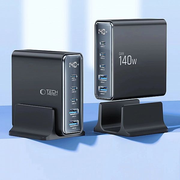 Tech-Protect Dc140W-Gan 5-Port Desktop Charger Pd140W/Qc3.0 Black