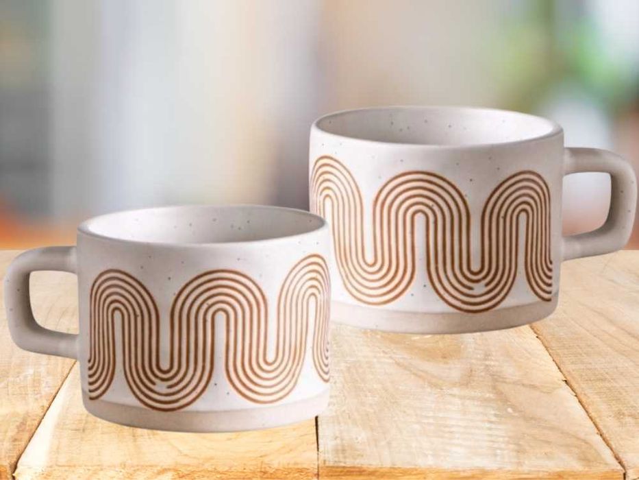 Zestaw 2x Kubek Ceramiczny z Uchem Geometryczny Wzór na Prezent 250ml