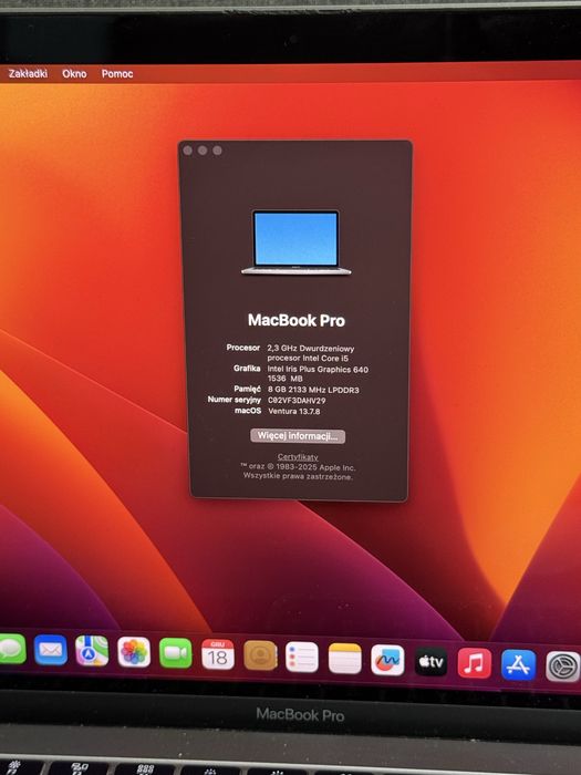 MacBook Pro A1708  i5/256GB/Ventura