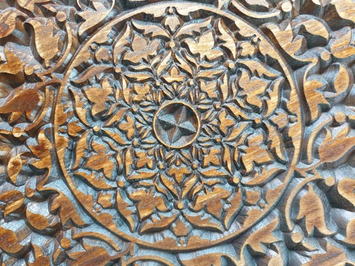 Mandala orientalna kolonialna indyjska płaskorzeźba drewno 40cm