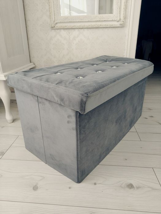 Pufa schowek diamenciki szary stylowy Glamour duży otwierana pikowana