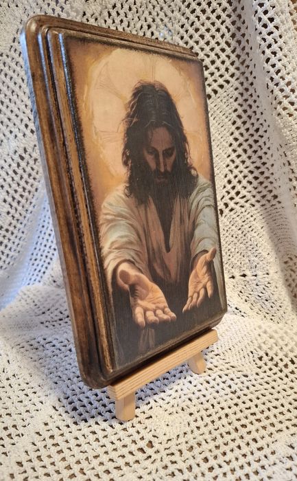 Obrazek na drewnie. Pan Jezus. Prezent, pamiątka, komunia.