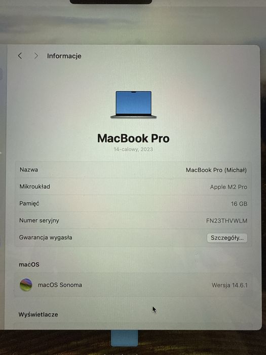 Macbook 14 Pro M2 Pro 16gb 1Tb ssd magsafe 96w
