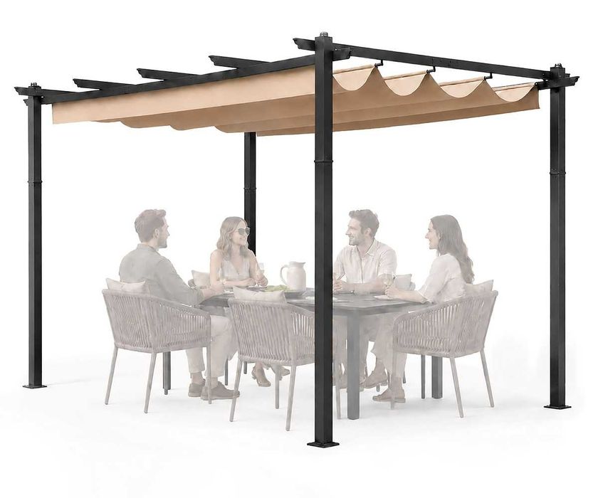 PERGOLA Ogrodowa Tarasowa 3x4m stalowa altana zadaszenie rozsuwane BEŻ