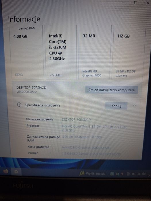 Laptop Fujitsu bateria trzyma ponad 2godziny