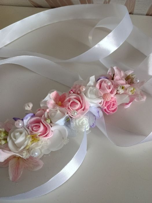 Pasek komunia różowy perły