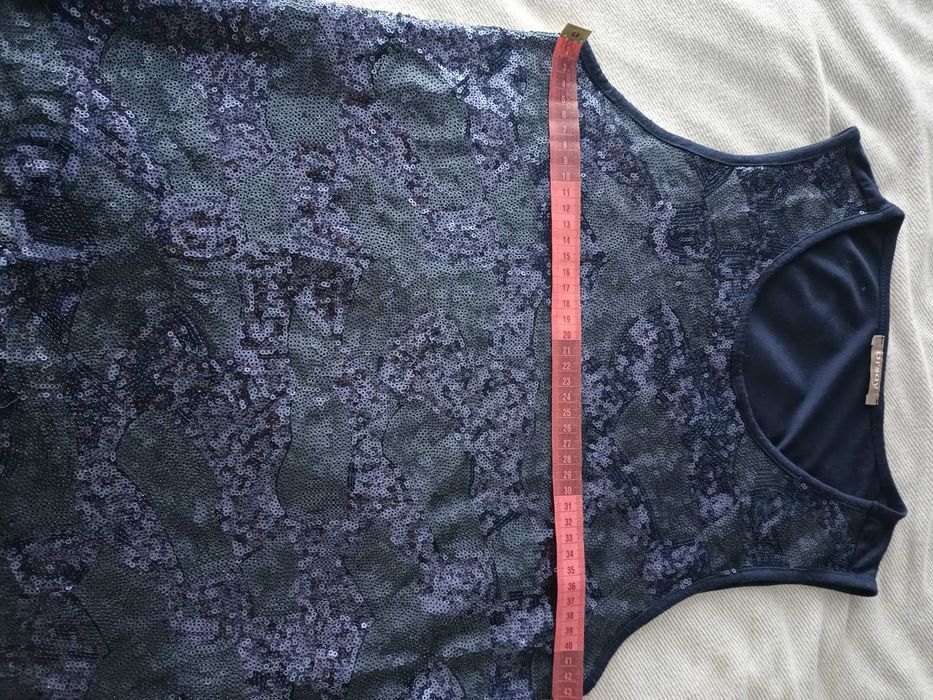 Granatowa bluzka top Orsay r. 38 – cekiny, idealna na imprezę