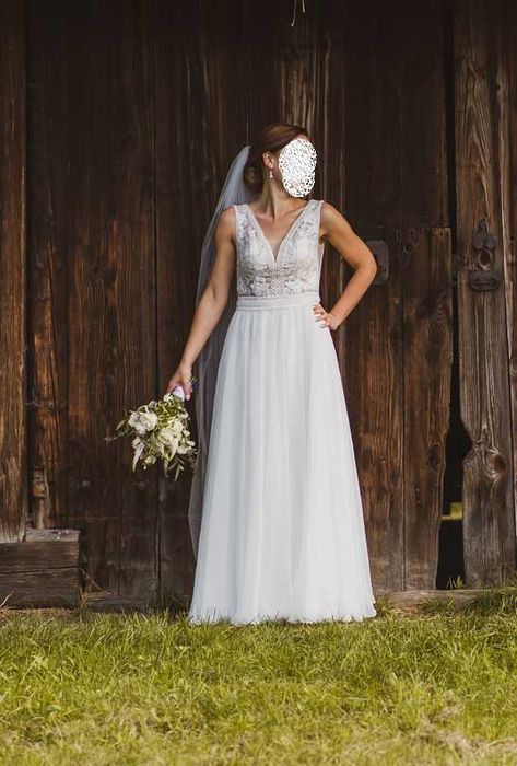 Suknia ślubna rustykalna Afrodyta - Ventura r. 36/38 muślin 163 cm