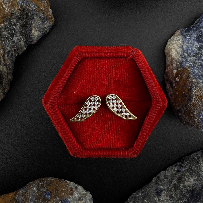 Złote Kolczyki Skrzydła Z Cyrkoniami Wkrętki Próba 585 Waga 1.41g (J)