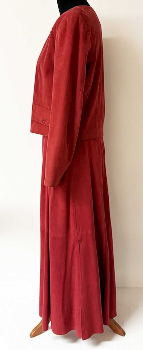 Komplet żakiet i spódnica skórzany miękki Alba Moda Millano R 38