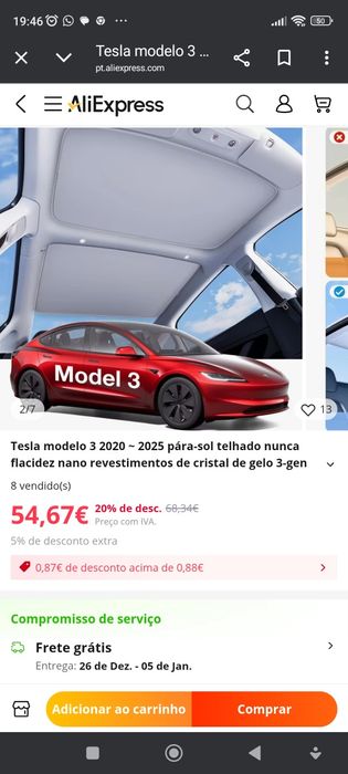 Tesla model 3 para-sol de teto.
