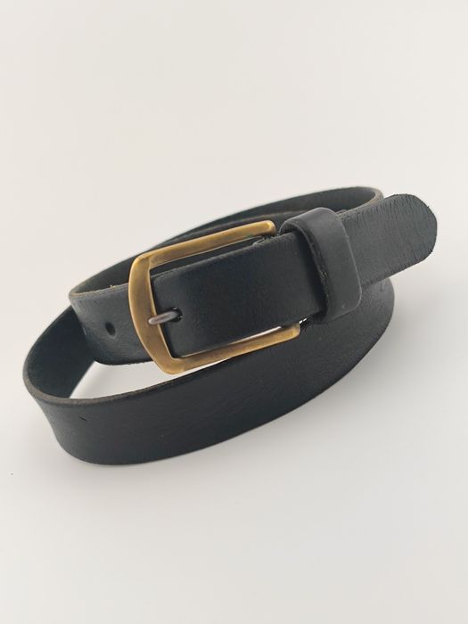 r.64-75 Pasek skóra Vintage damski  czarny złota klamra