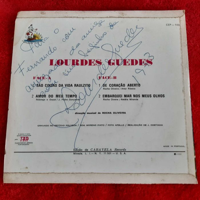 Disco Vinil Single EP Lourdes Guedes c/ dedicatória Autografada