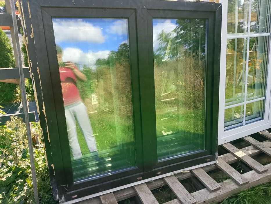 Okno 147x144 6szt palisander rozwierno uchylne plastikowe dwukwaterowe