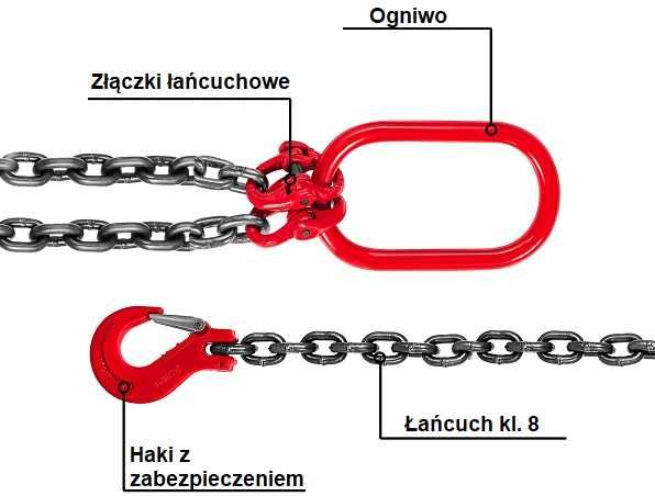 Zawiesie łańcuchowe 2-cięgnowe kl. 8 DOR 2,8t 2m haki z zabezpieczeniem