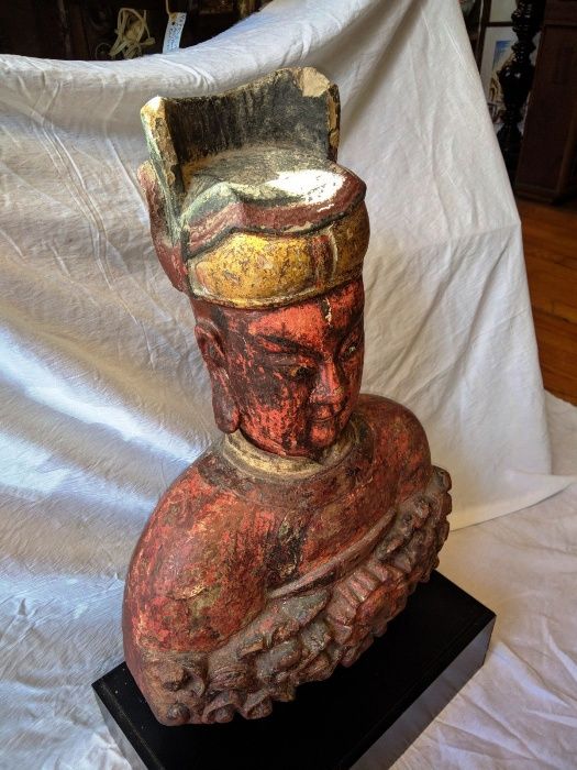 Busto Figura Asiática Madeira Policromada