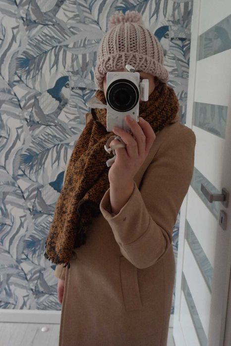 ciepła/zimowa wełniana beżowa czapka~ gruby splot