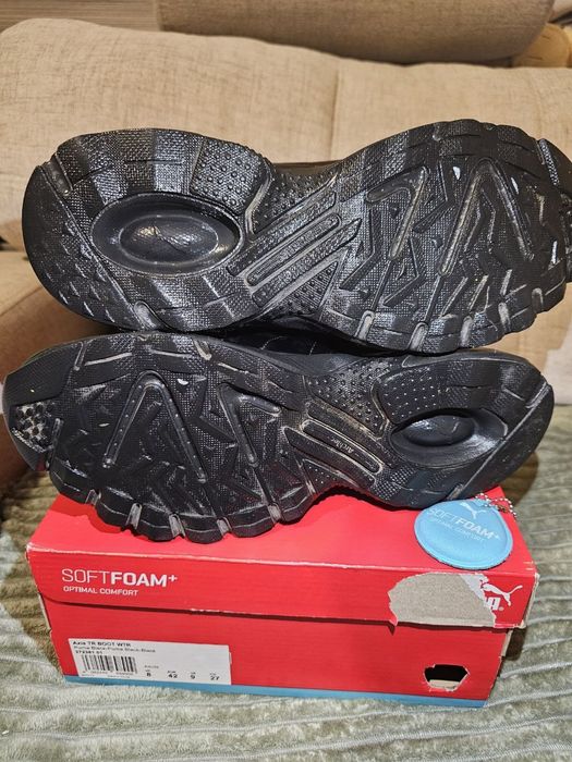 Кроссовки ботинки Puma пума зимние мужские soft foam + кожа черные