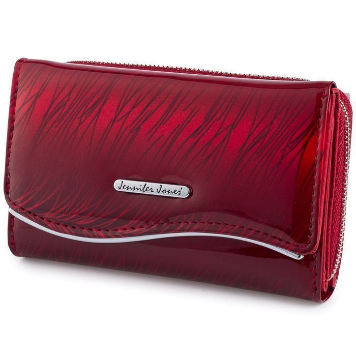 Portfel skórzany damski lakierowany na zamek karty pojemny RFiD duży