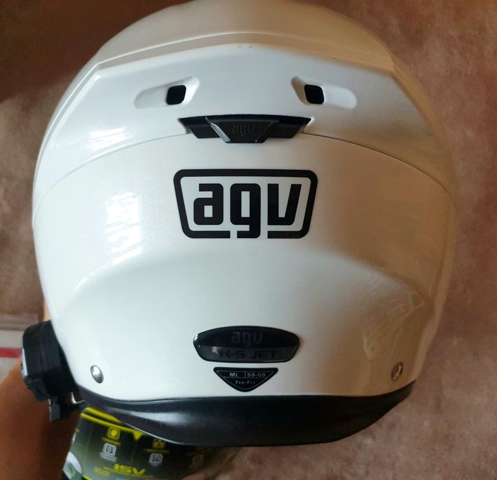 Kask motocyklowy agv K5 jet ML white pearl fiberglass interkom