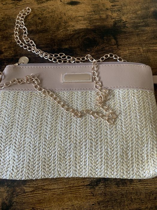 Torebka pleciona słomkowa słomiana letnia hit lata na zamek morela