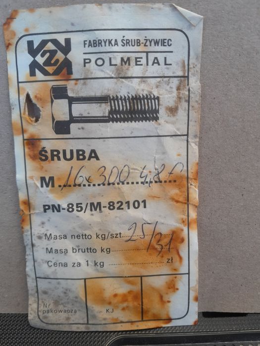 Śruby M16x300, M16x320, M16x340  - ok 800 szt  DIN 931, PN 82101