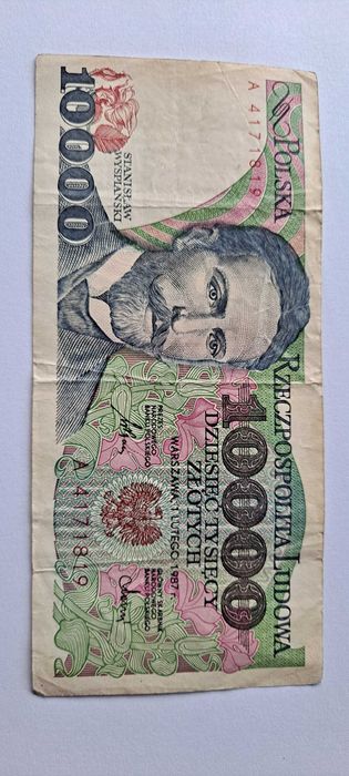 Banknot  PRL 10000 zł    Seria A   1987