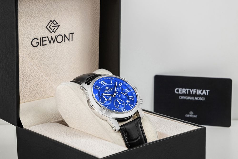zegarek męski giewont chronograph sapphire srebrno niebieski gw6260-a4