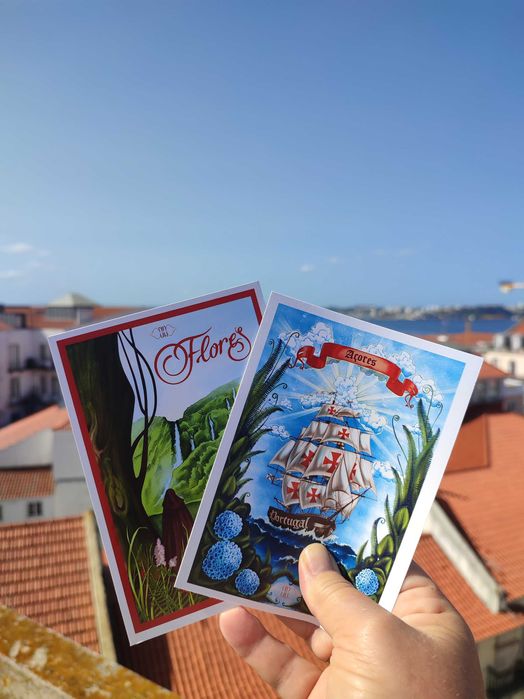 Lenço seda e postais dedicado ao Açores