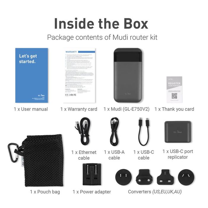 GL.iNet Mudi GL-E750V2 WiFi Роутер 4G LTE VPN Tor OpenWrt