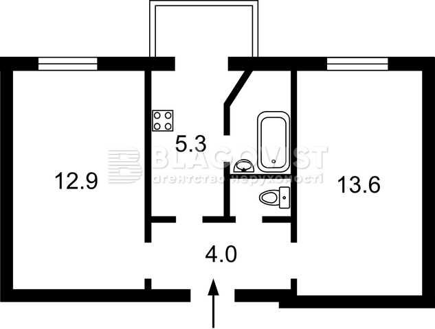 2-комнатная квартира по адресу бульвар Дружбы Народов (площадь 40,5 м²) - Atlanta.ua - фото 2